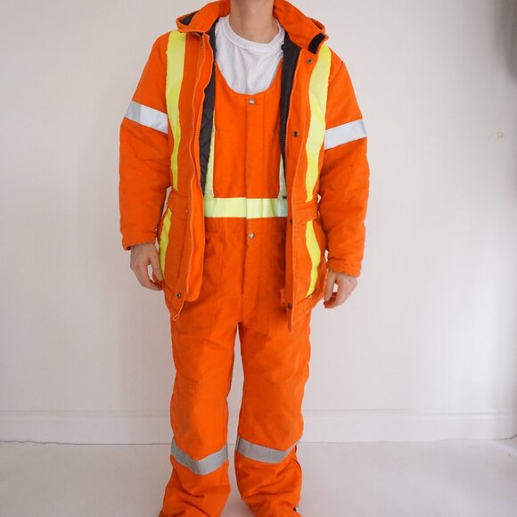 Ago Orange Yellow Insulated Quilt Lined Two-Piece Overalls And Jacket M (44) - Picture 3 of 16